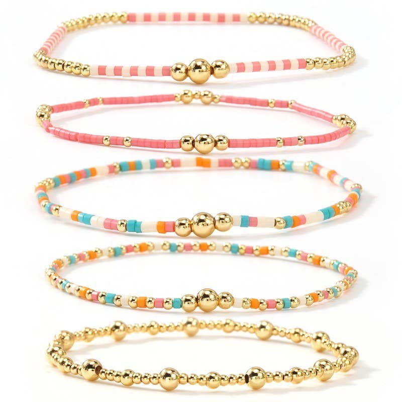 MULTI LAYER NATURAL STONE BALL CHAIN LINK BRACELET
