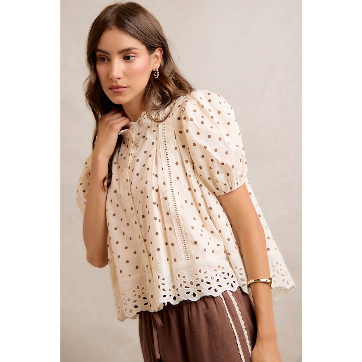 POLKA DOT COTTON LACE BLOUSE