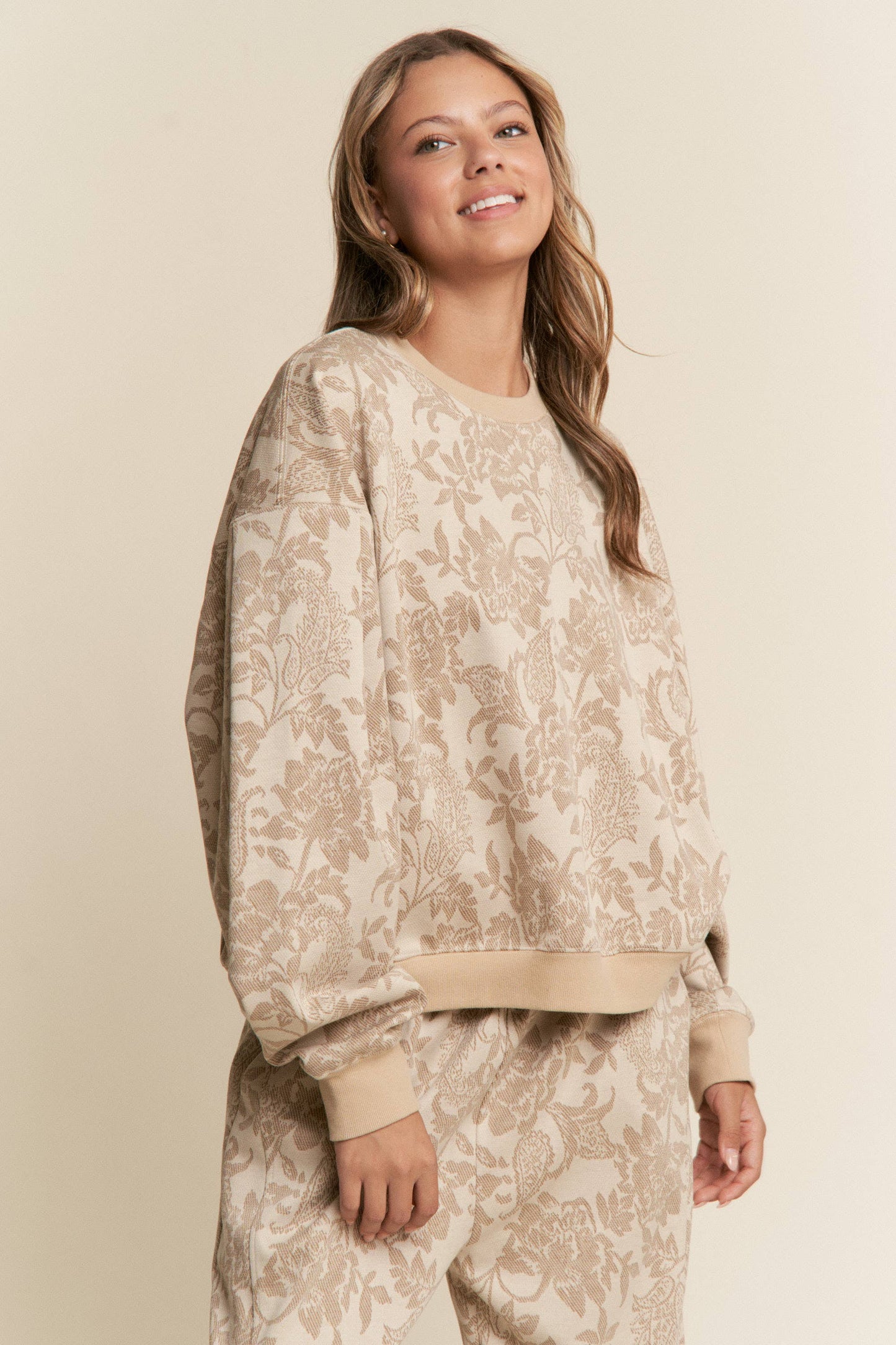Floral Print Drop Shoulder Long Sleeve Sweater