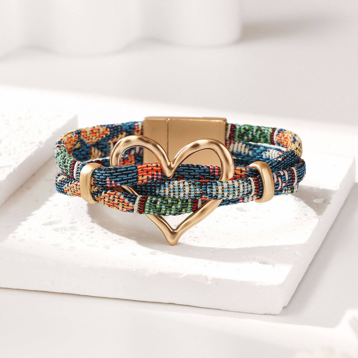Boho Heart Woven Magnetic Clasp Bracelet