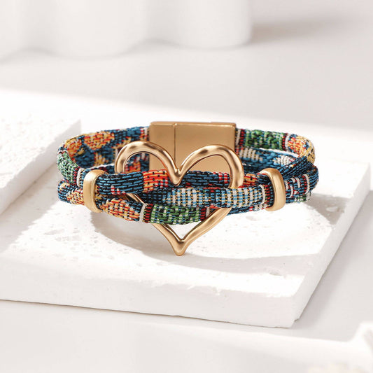 Boho Heart Woven Magnetic Clasp Bracelet