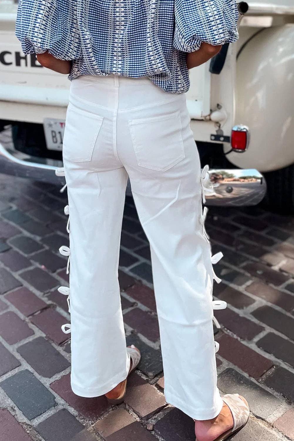 White Bow Knot Side Detail  Jeans