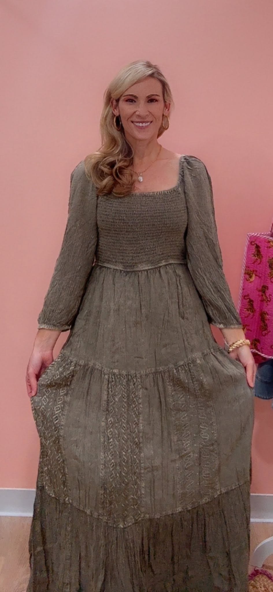 Embroidered Empire Mid-Length Dress