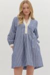 Indigo Long Sleeve Dress Trim Detail
