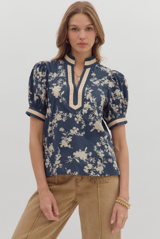 Floral Print Puff Sleeve Top Plus