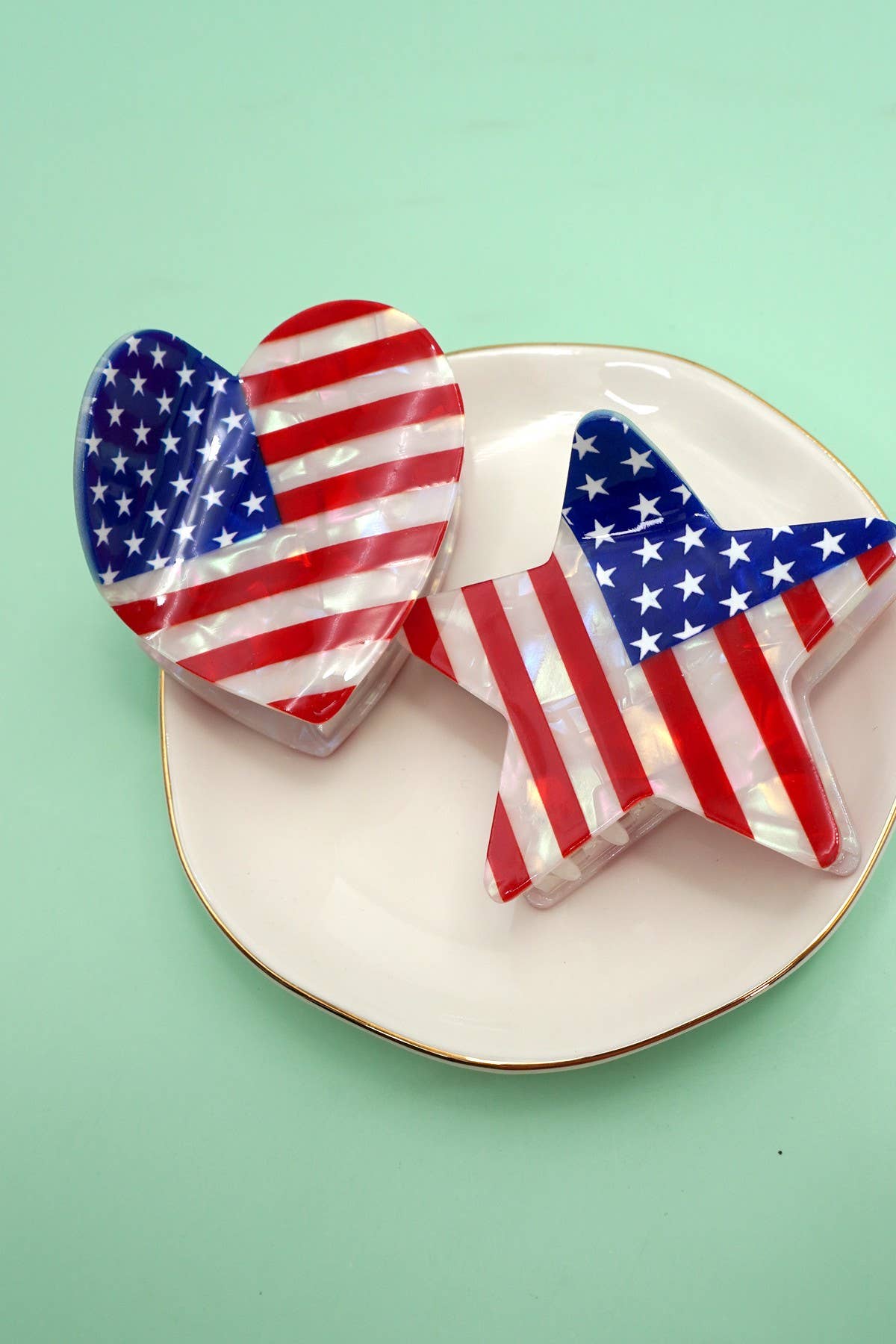 USA FLAG 4TH OF JULY STAR HEART HAIR CLAW  CLIPS