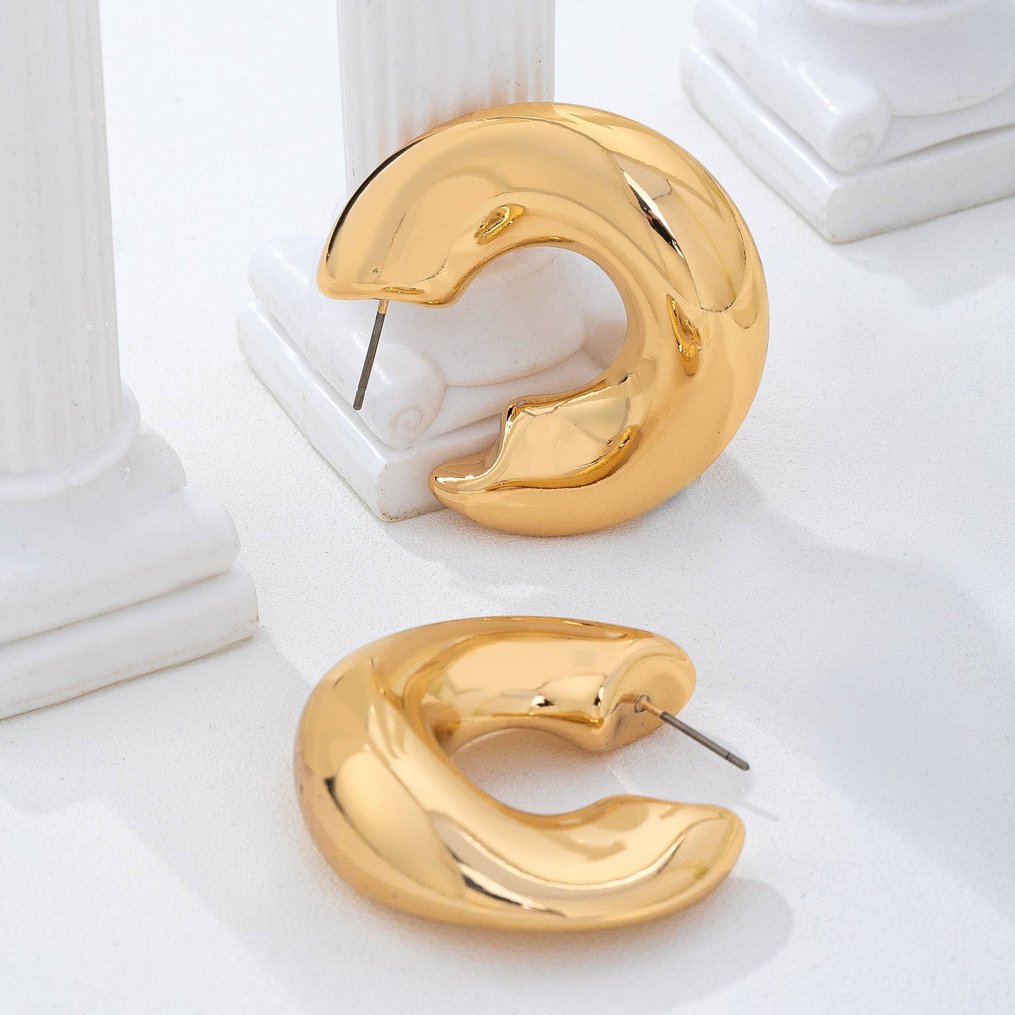 Bold Gold-Tone Chunky Dome Crescent Hoop Earrings