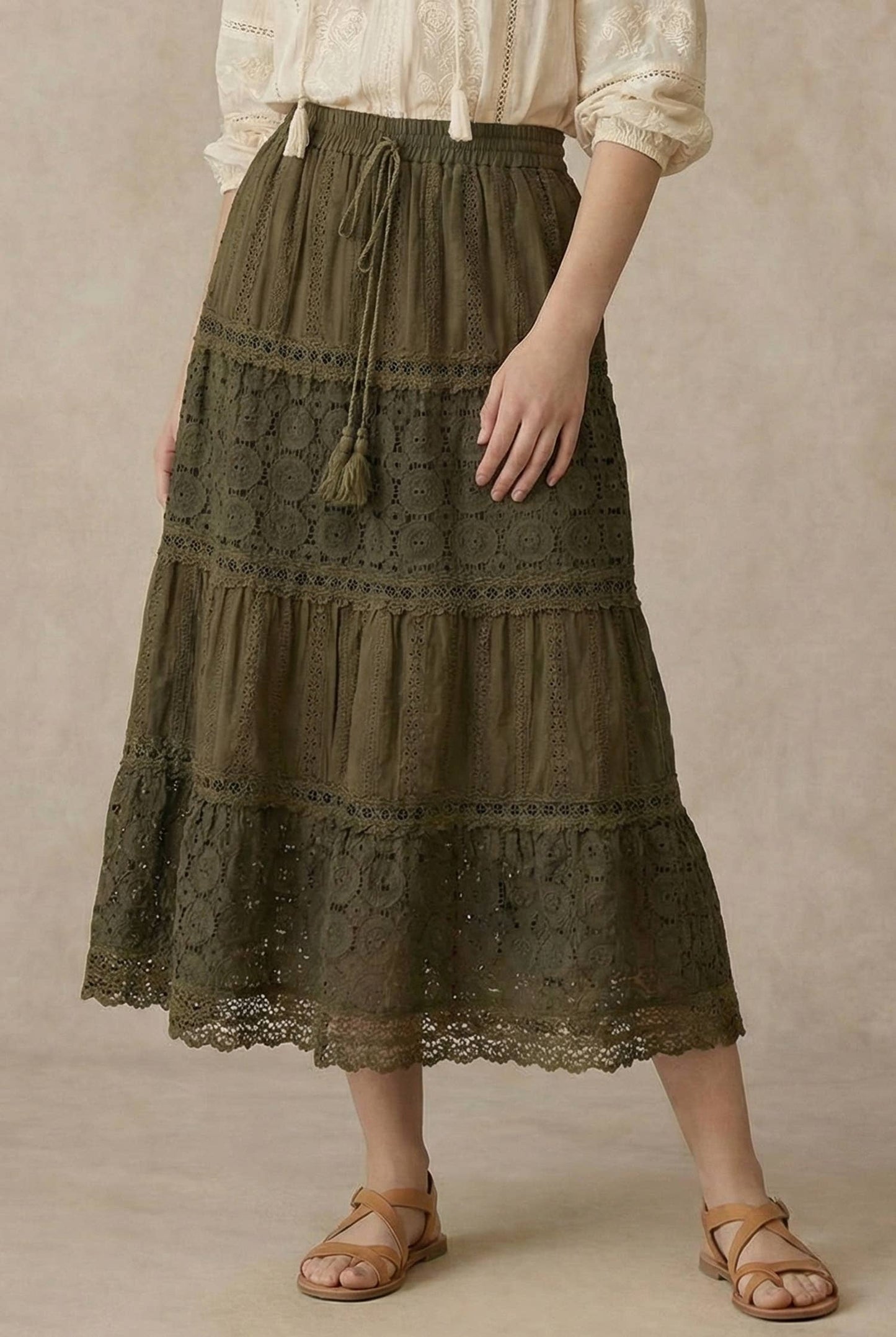 Maxi Skirt with Lace Trim