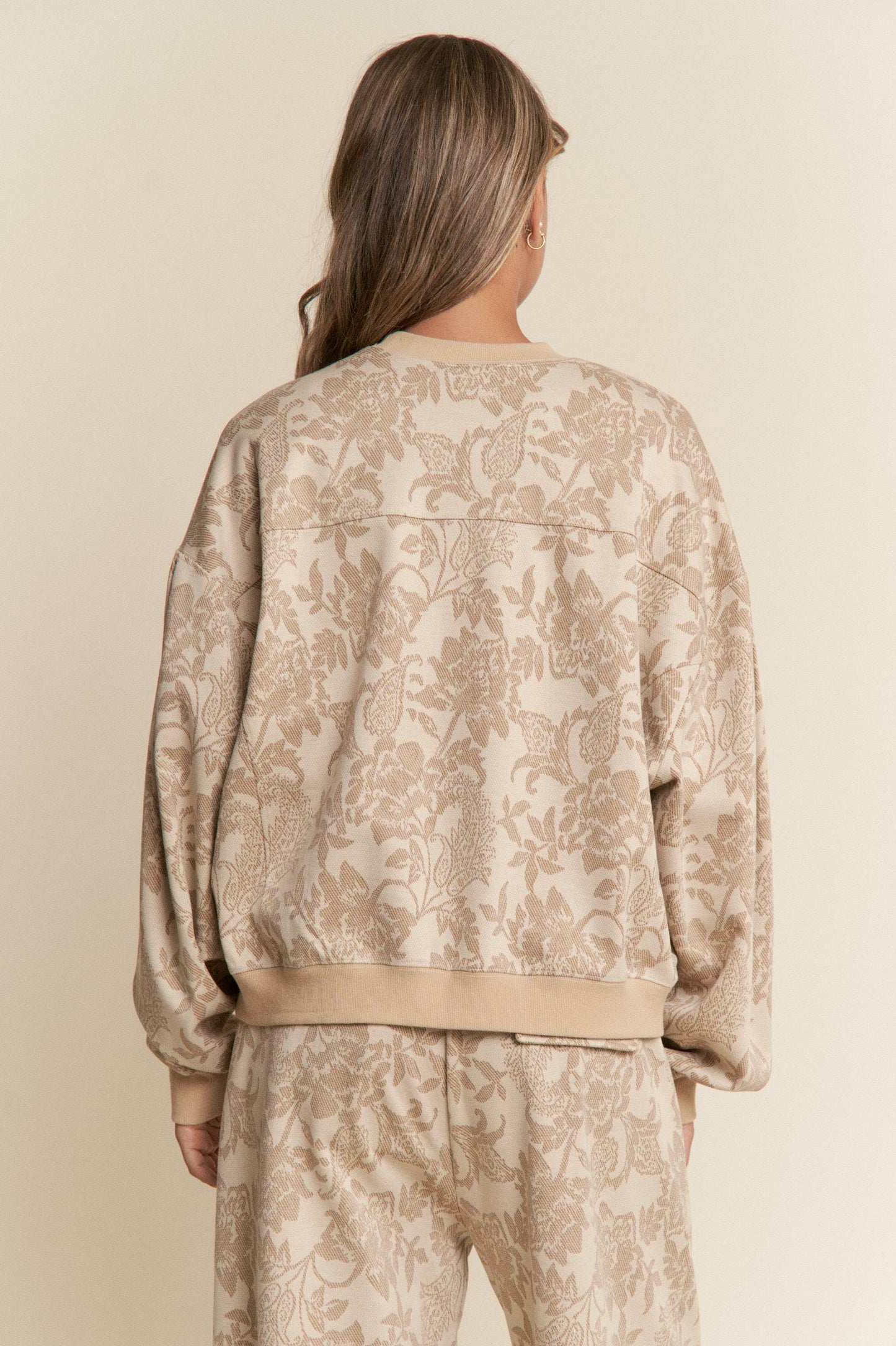 Floral Print Drop Shoulder Long Sleeve Sweater
