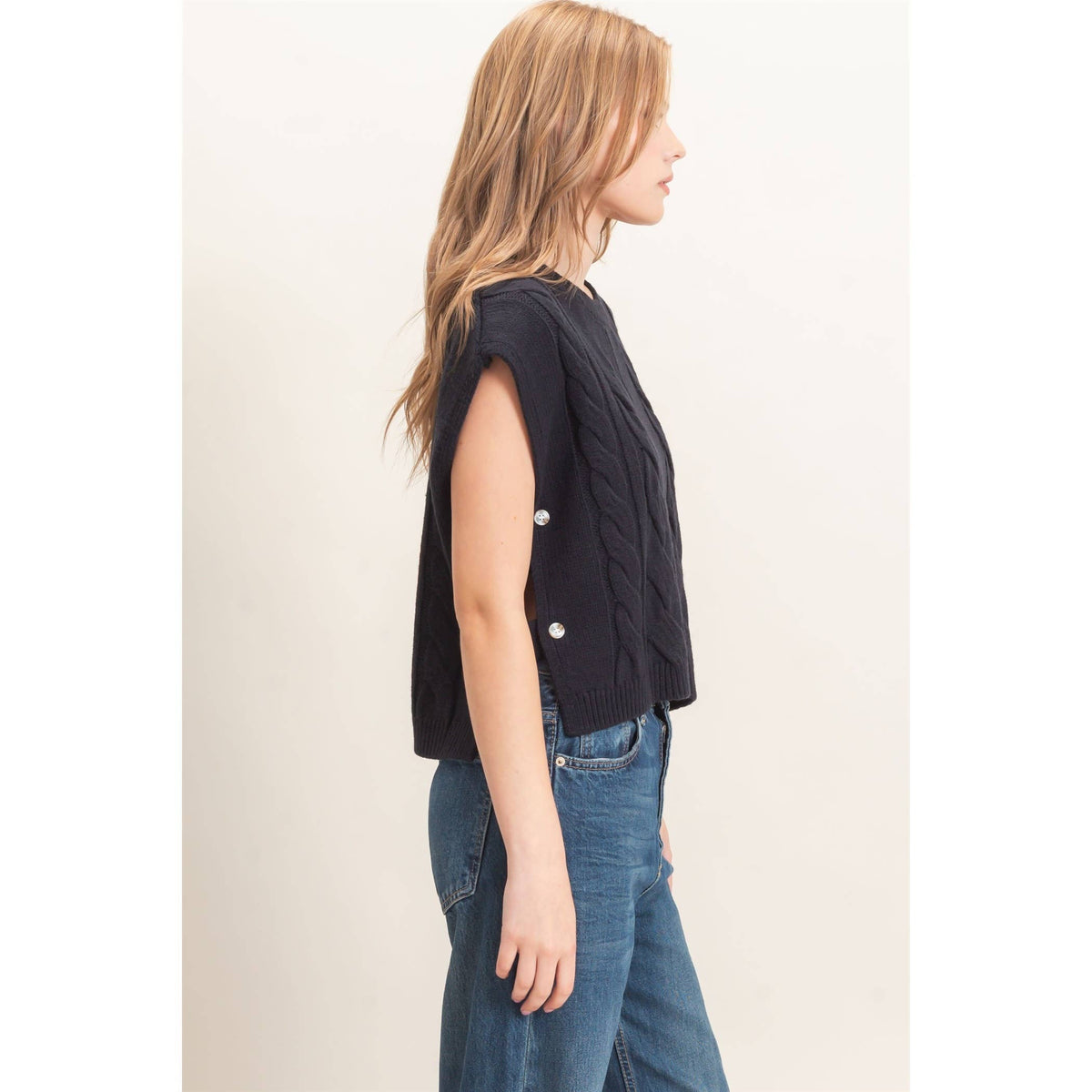 Cable Knit Vest With Side Buttons