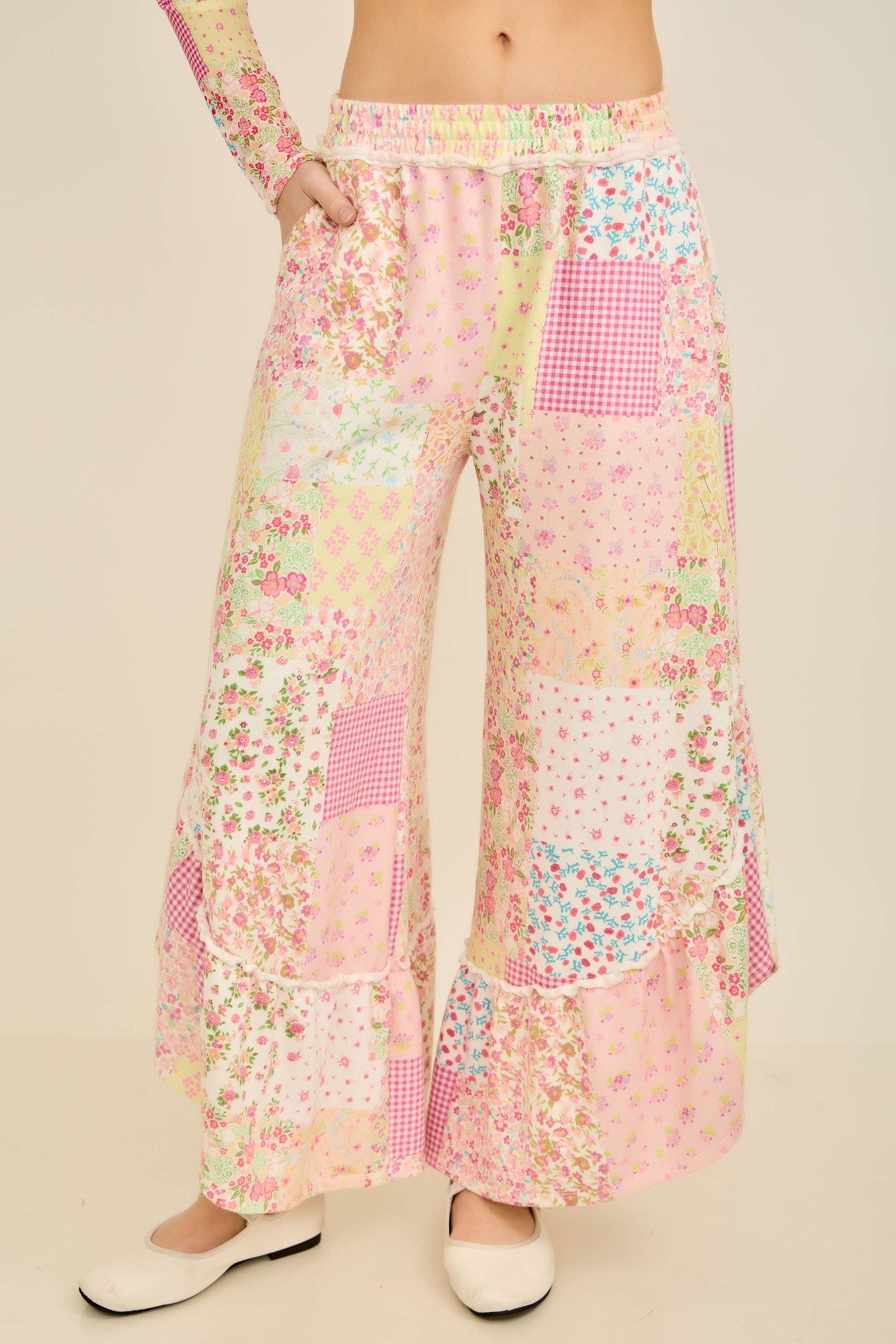 Spring Picnic Patch Print Ruffle pants