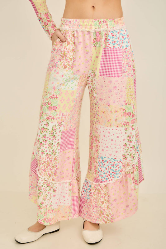 Spring Picnic Patch Print Ruffle pants