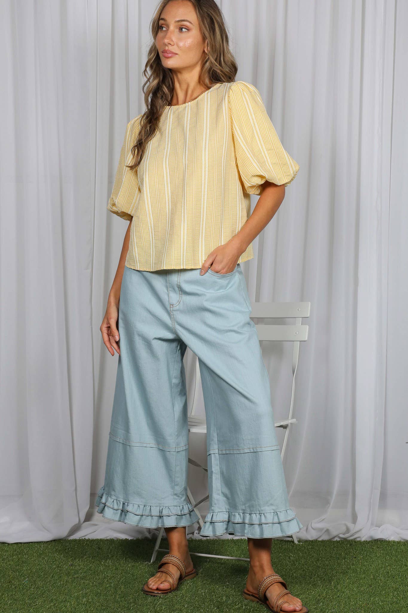 V-Back 2 Bow Accent Plaid Blouse Top