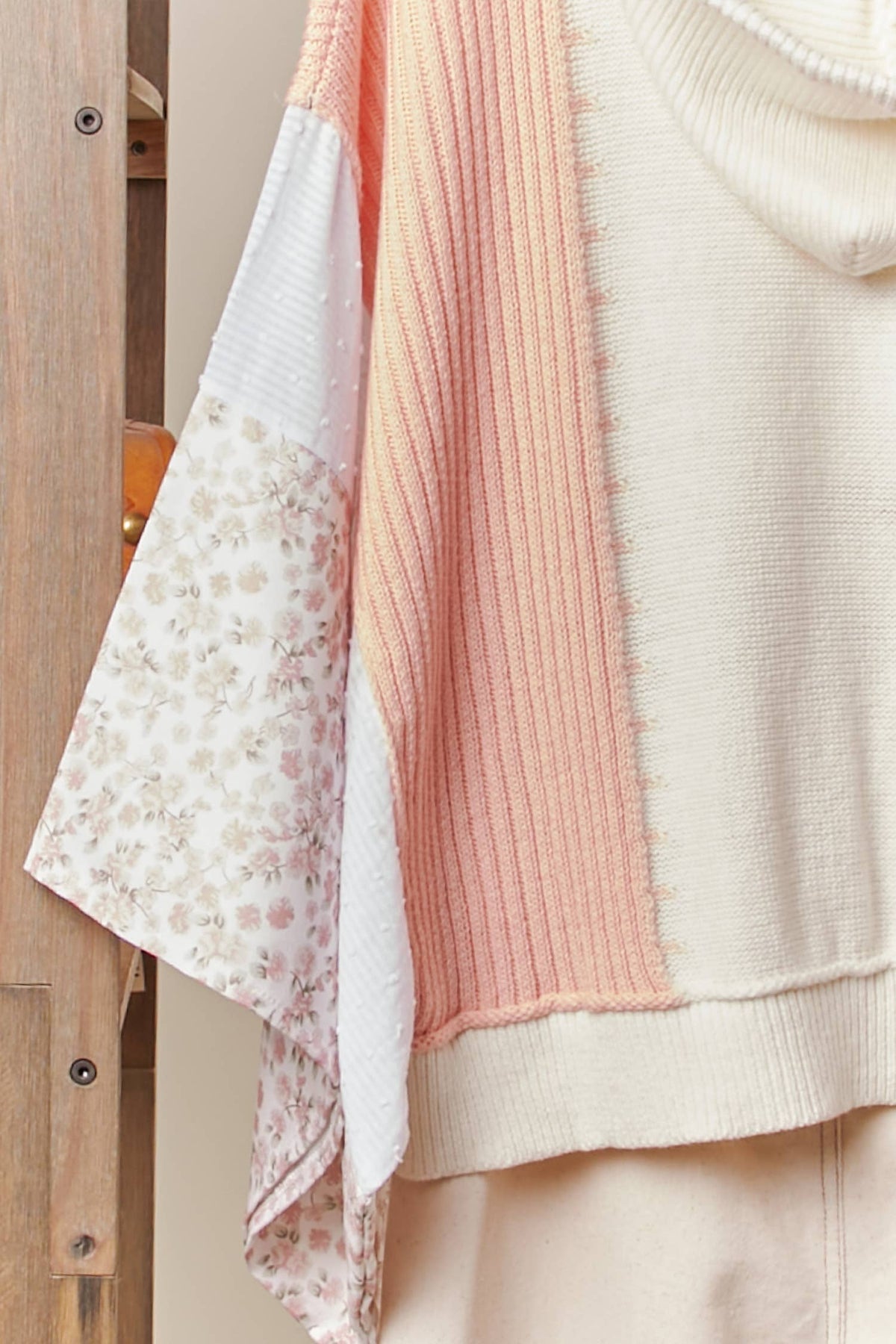 Color Block Crochet V Neck Hoodie