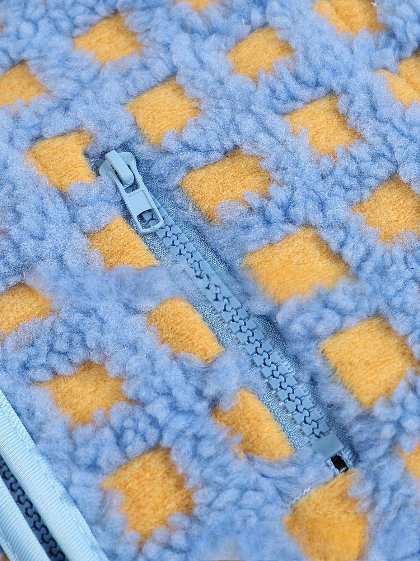Versatile Contrast Checkered Sherpa Fleece Zip Vest