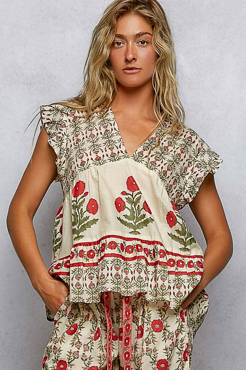 V-Neck Floral Pattern Top