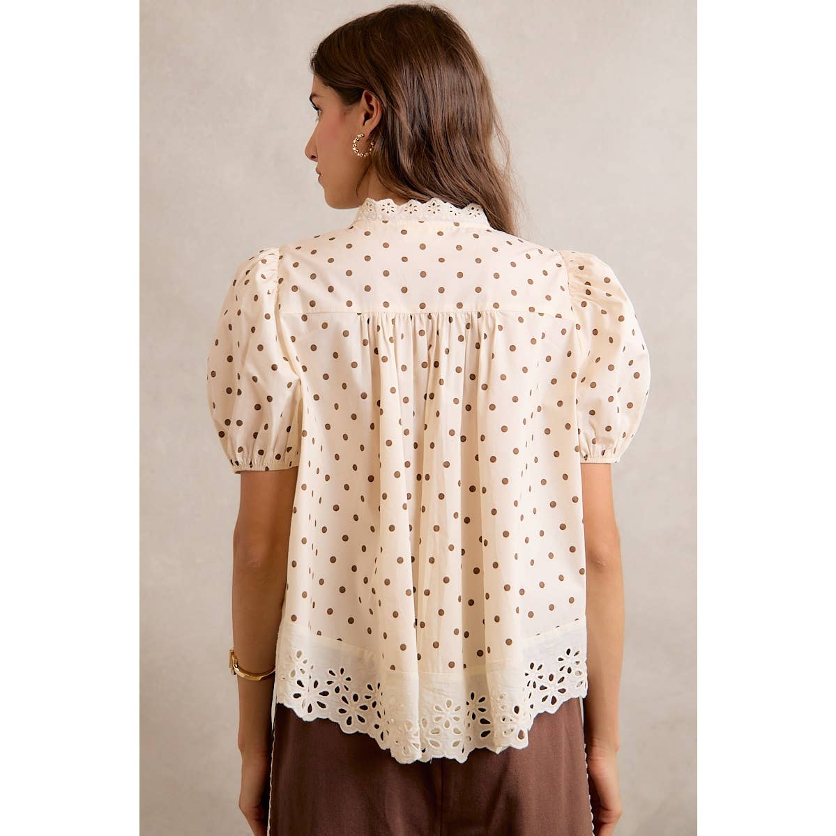 POLKA DOT COTTON LACE BLOUSE