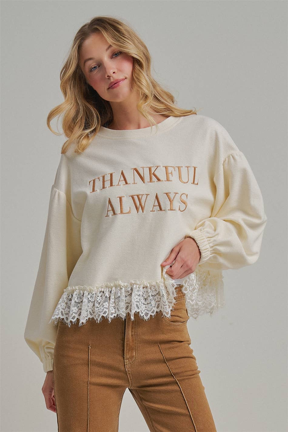 THANKFUL ALWAYS EMBROIDERED THANKSGIVING TOP