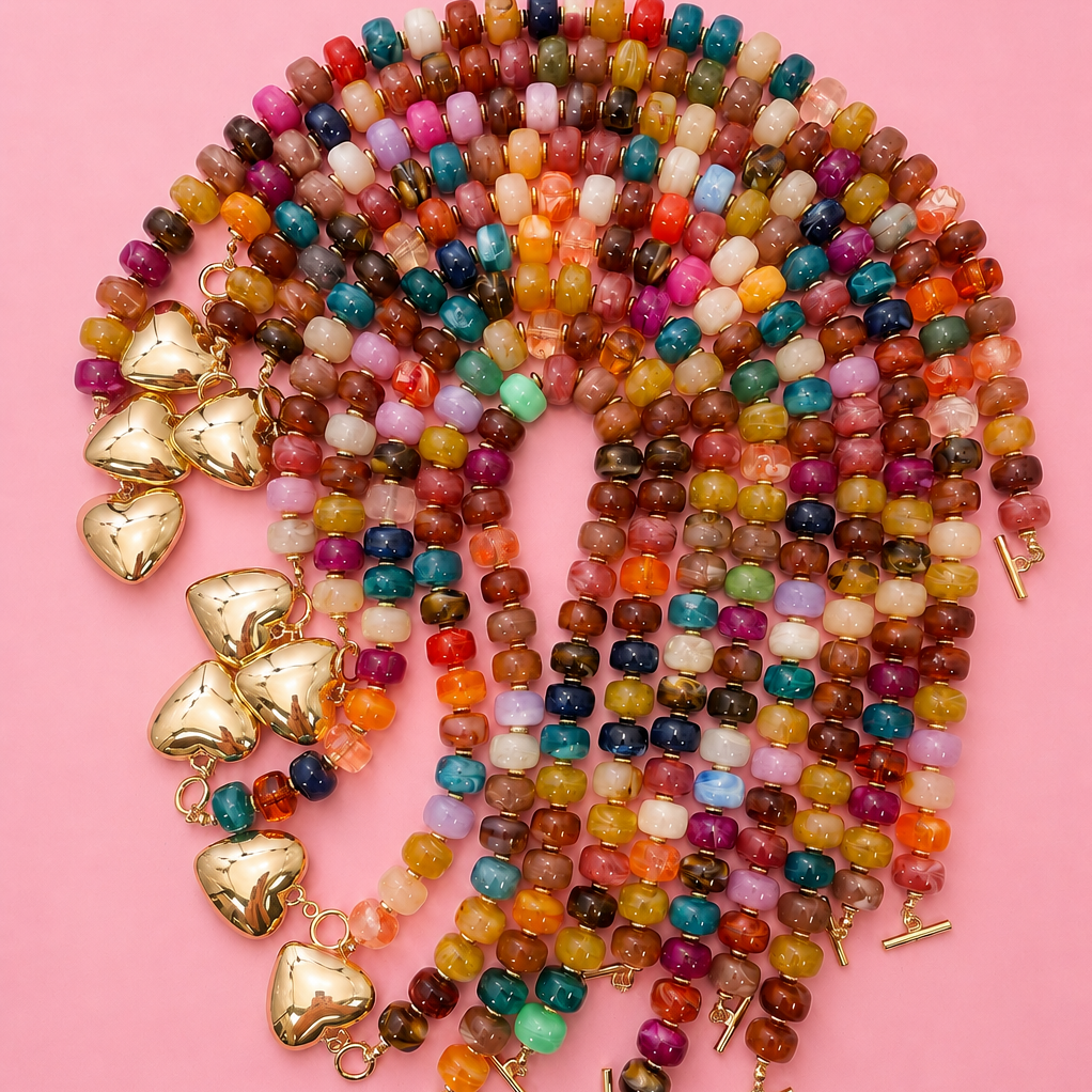 MULTI BEADED HEART CHARM  NECKLACE