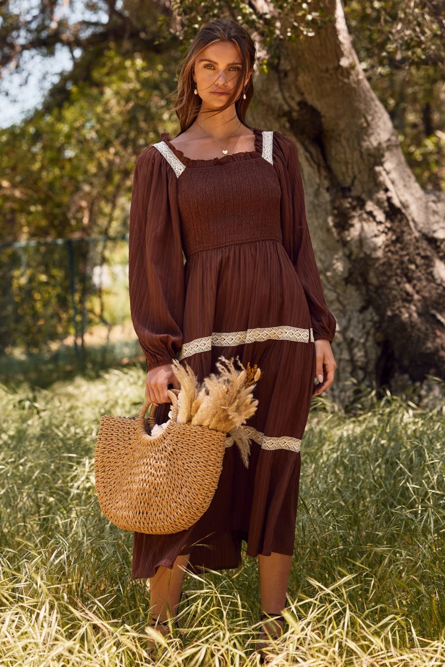Long-sleeve Smocked Dress
