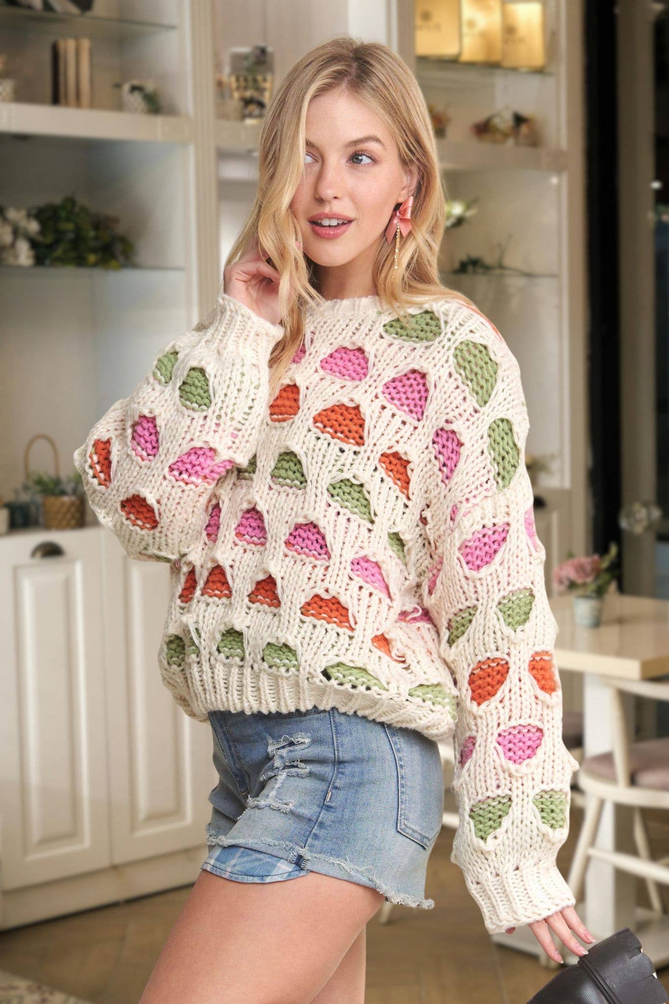 DROP SHOULDER MULTI COLOR SWEATER TOP