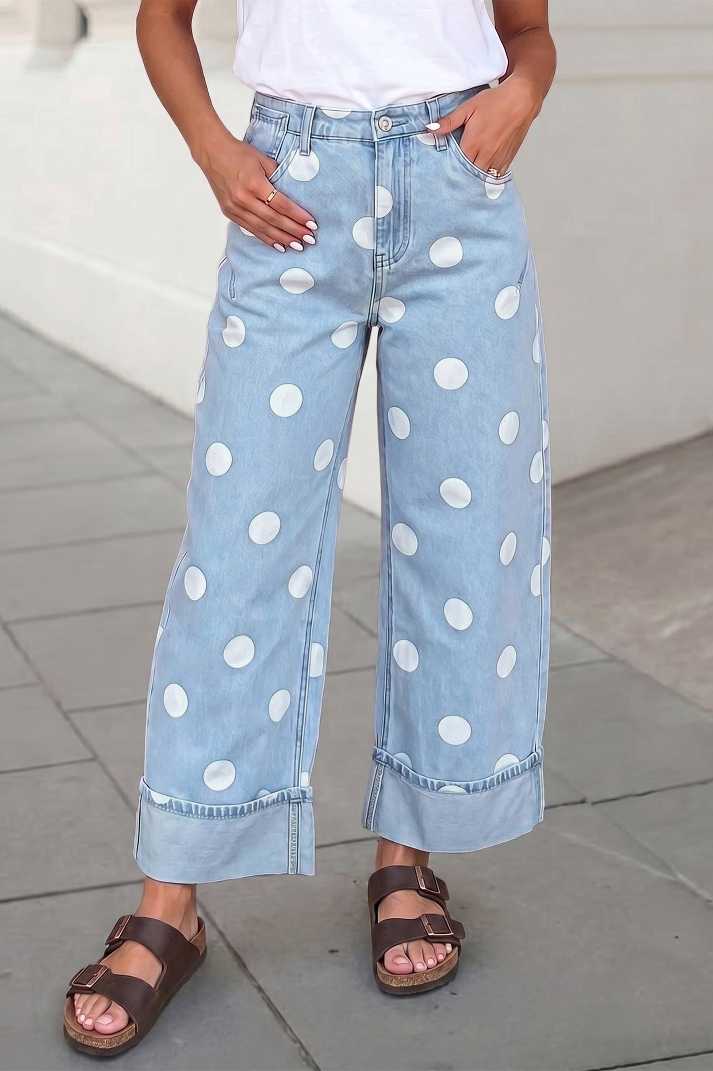 Casual Polka Dot Ankle Length Jeans