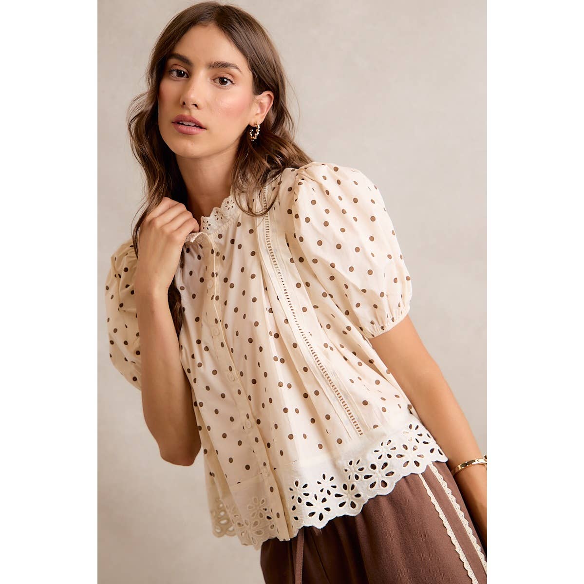 POLKA DOT COTTON LACE BLOUSE