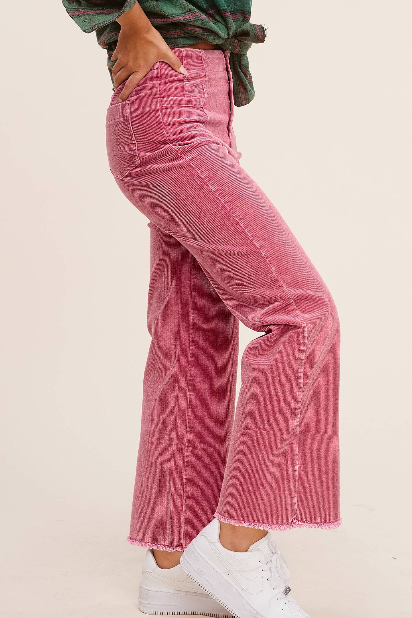 Mineral Washed High Waisted Wide Leg Corduroy Pants