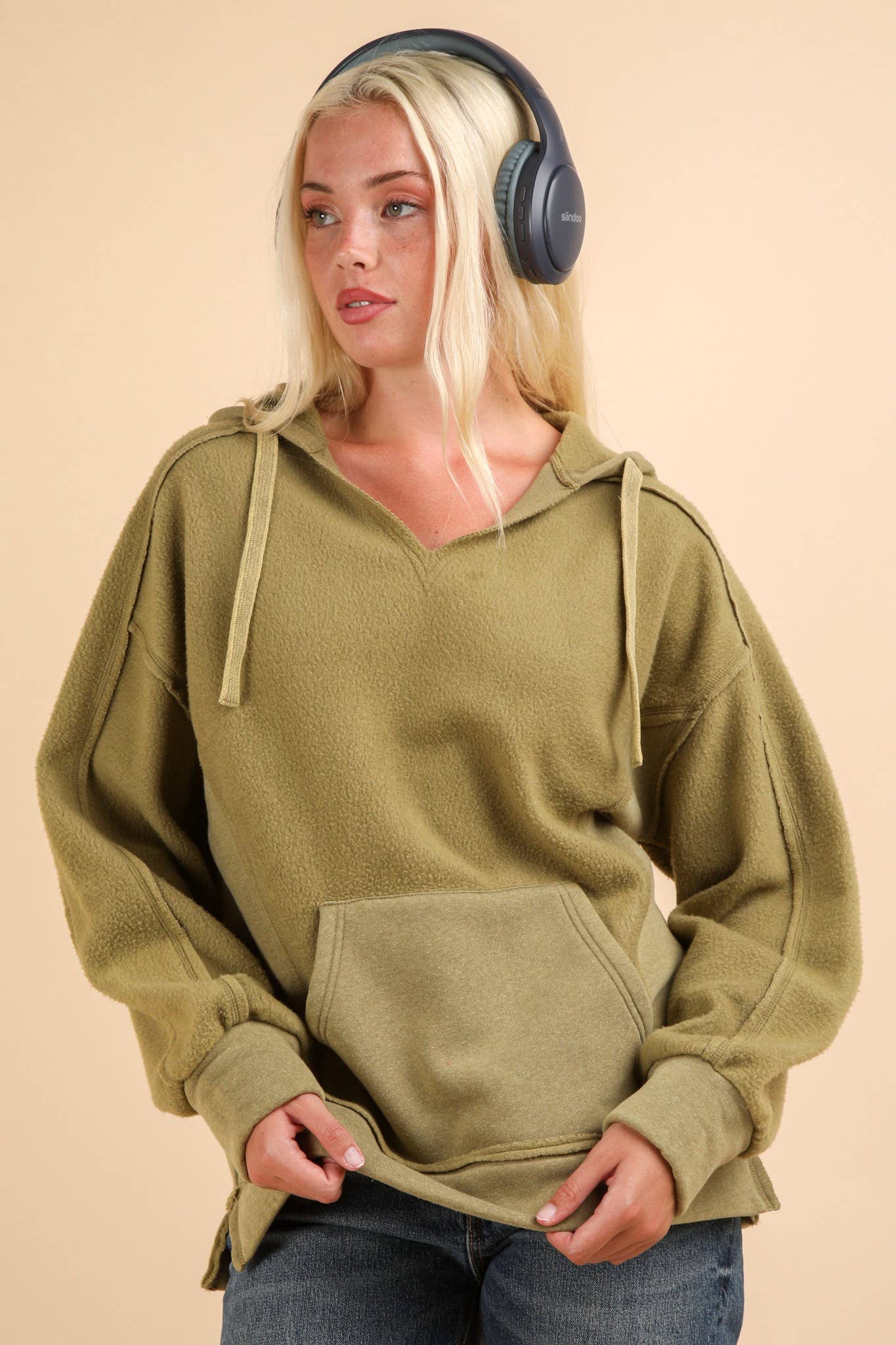 Mineral Washed Oversized Casual Hoodie Knit Top