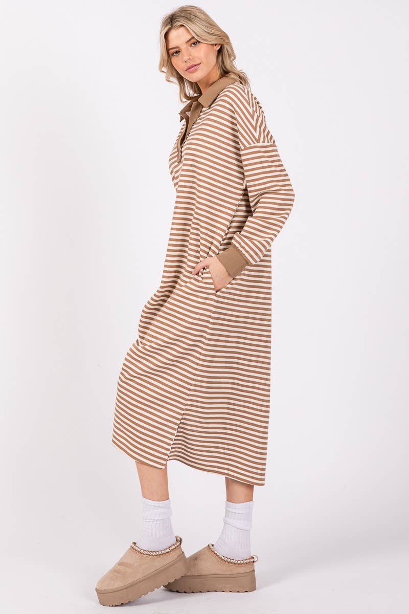 STRIPED KNIT OVERSIZED LONG DRESS