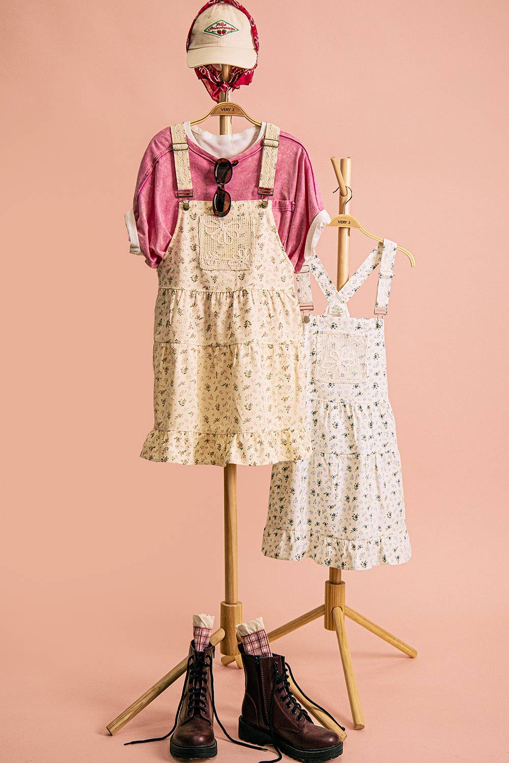 Lace Detail Floral Printed Overall Mini Dress