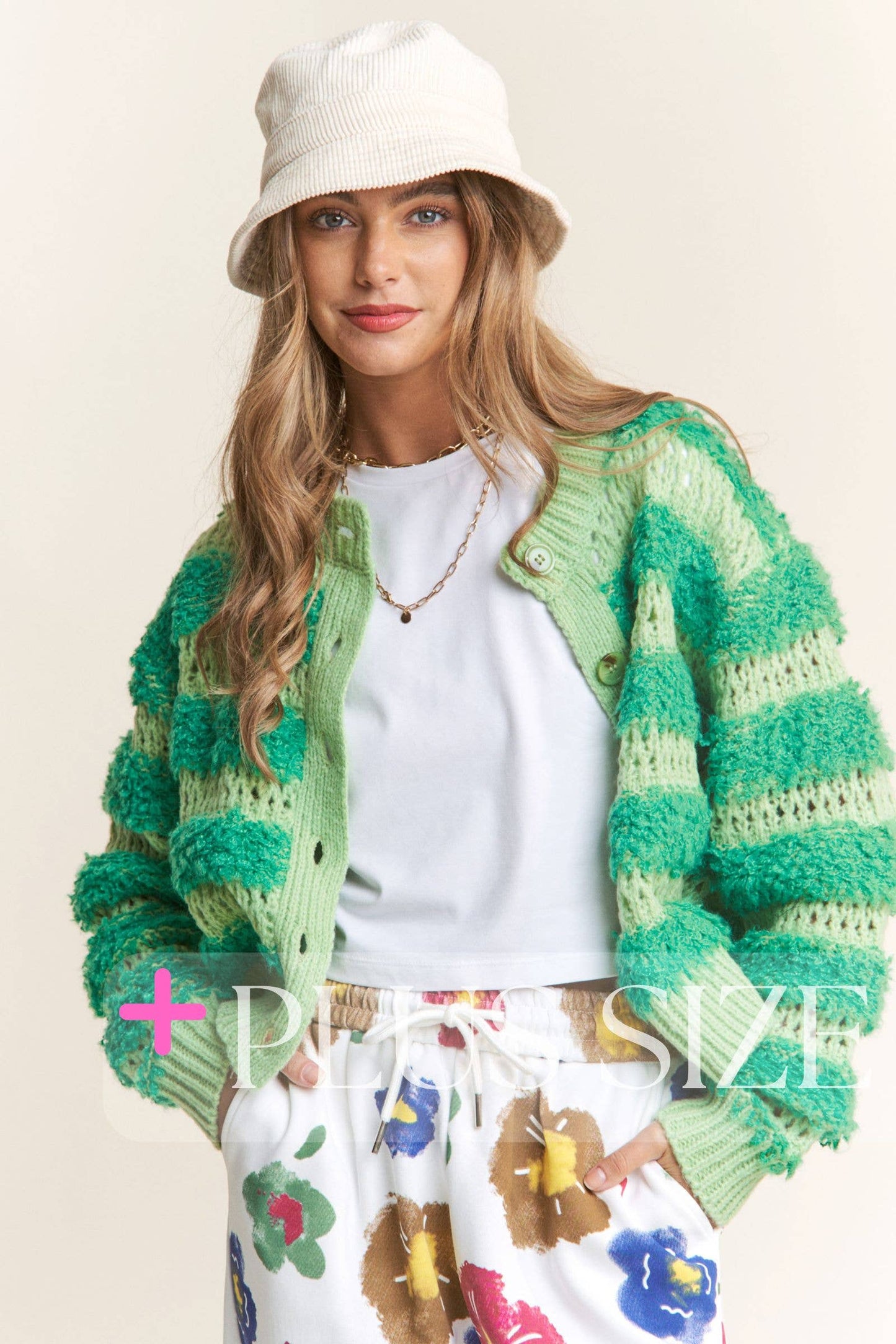 Fuzzy Stripe Long Sleeve Cardigan