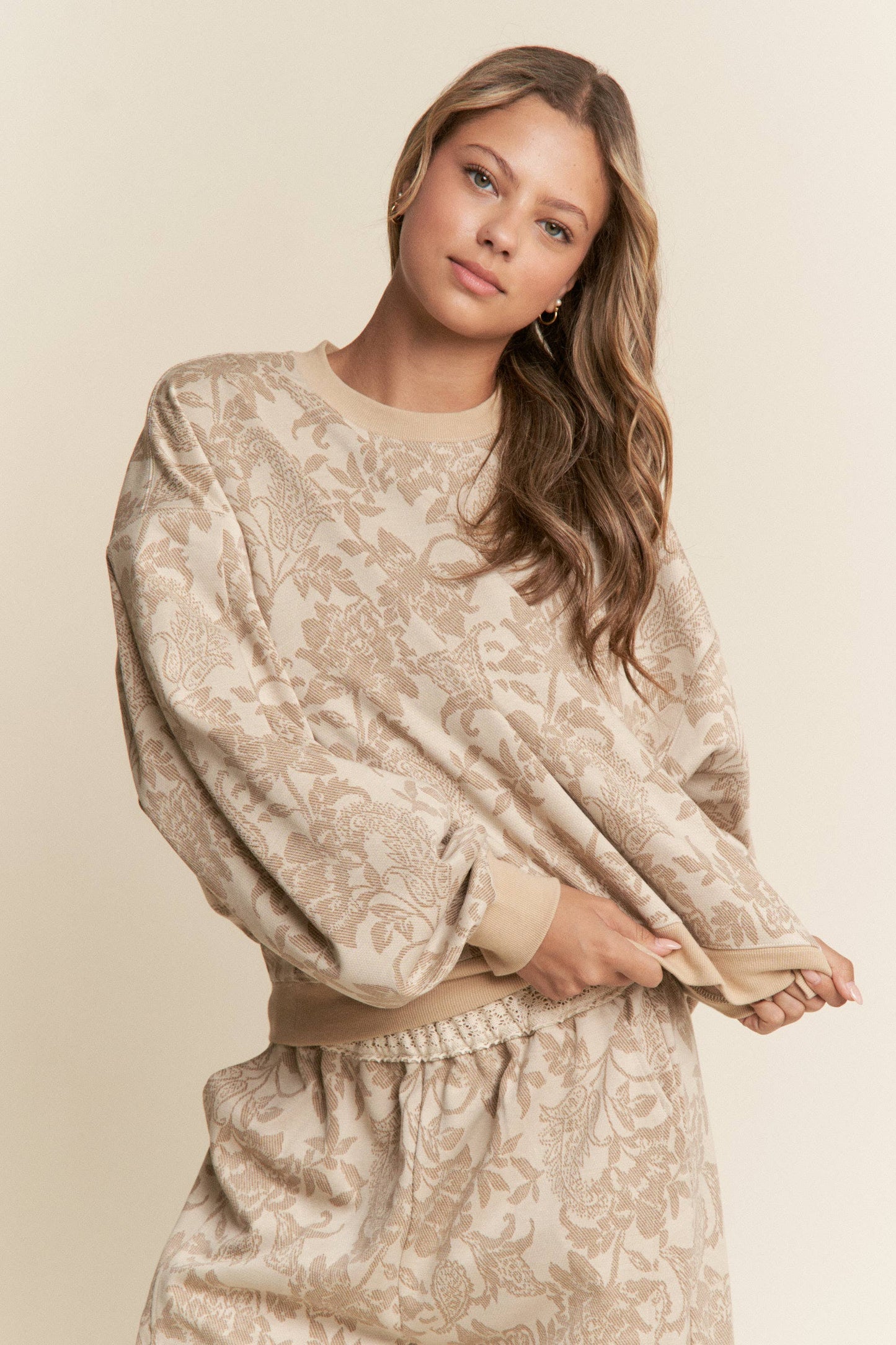 Floral Print Drop Shoulder Long Sleeve Sweater