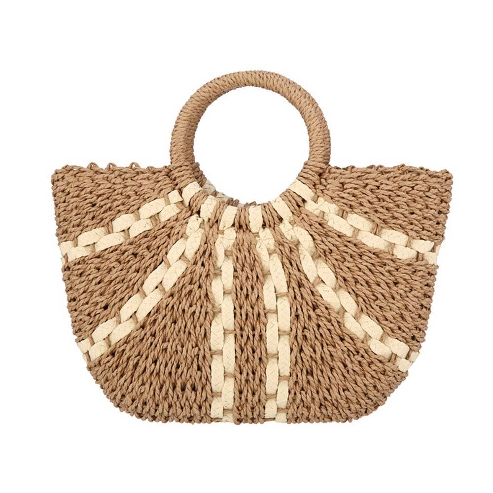 Round Top Handle Woven Tote Bag