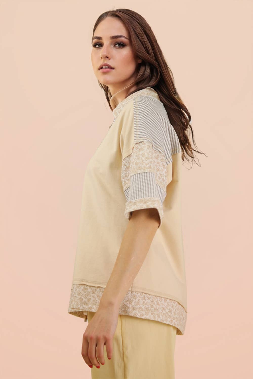 Oversized Half Button Down Collared Knit Top