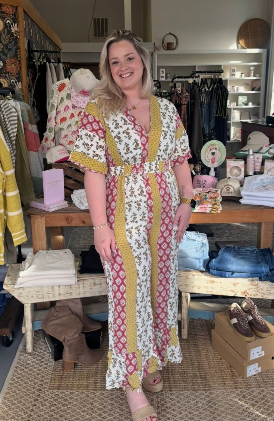 Bohemian Print Vintage Waist-Tie Jumpsuit