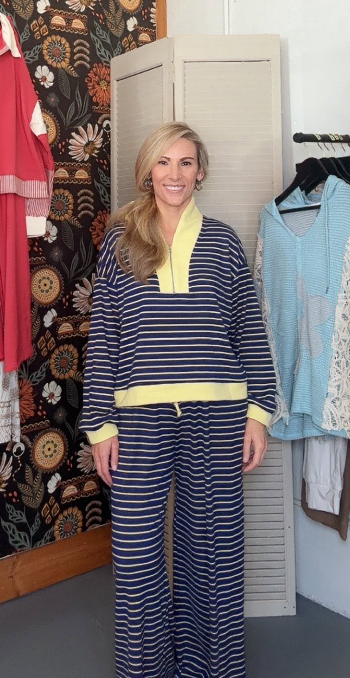 Drawstring Stripe Ribbed Sweatpants