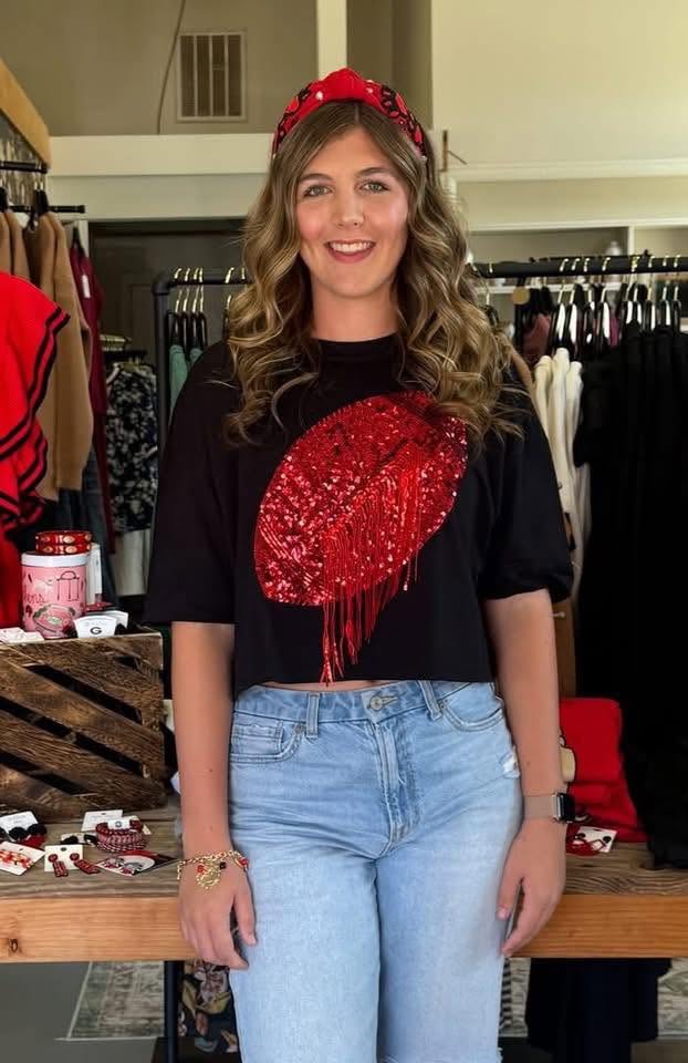Embellished Sequin Game Day Graphic Crop Tee
