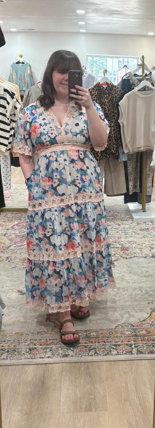 WATER PAINTING FLORAL ZIPPERED MAXI DRESS