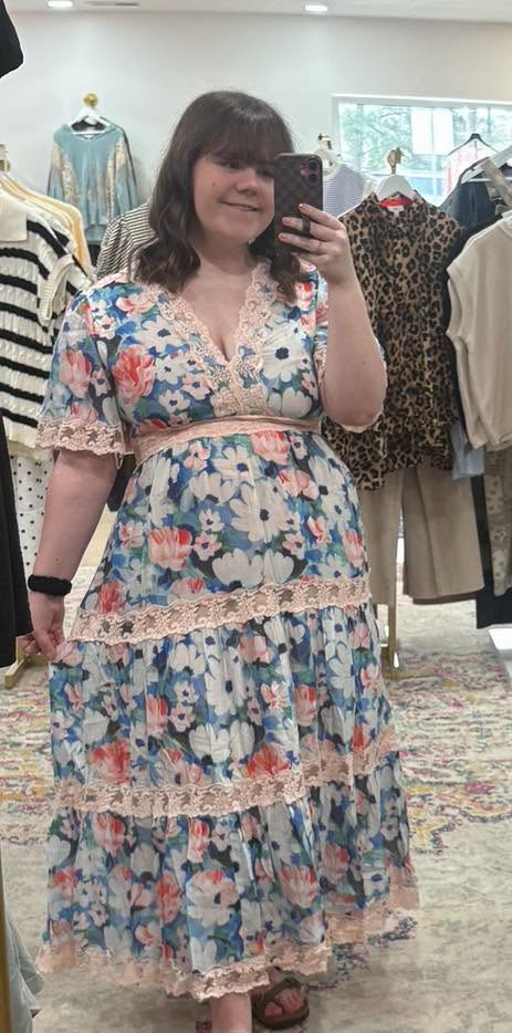WATER PAINTING FLORAL ZIPPERED MAXI DRESS