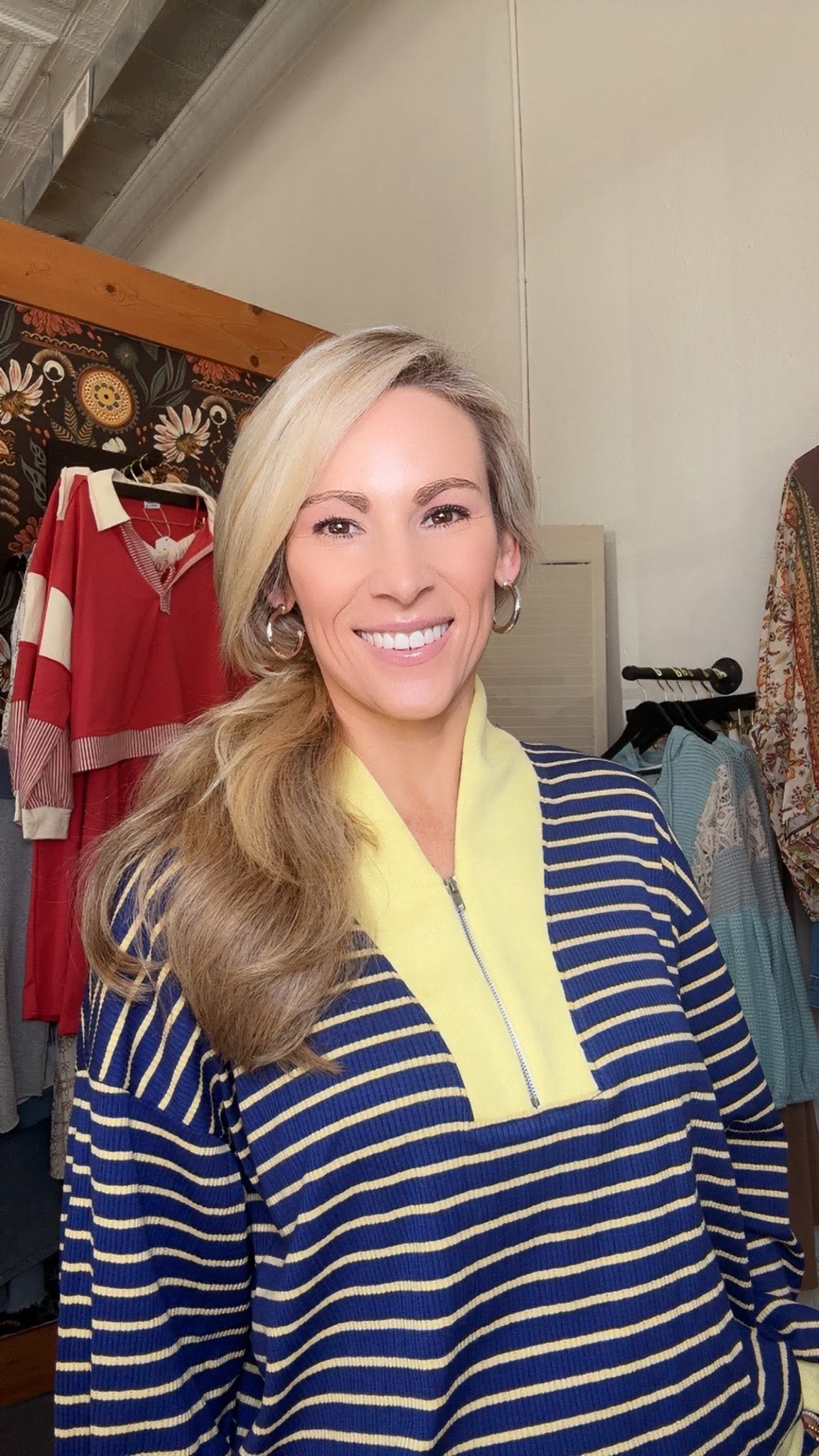 Half Zip-Up Stripe Pullover