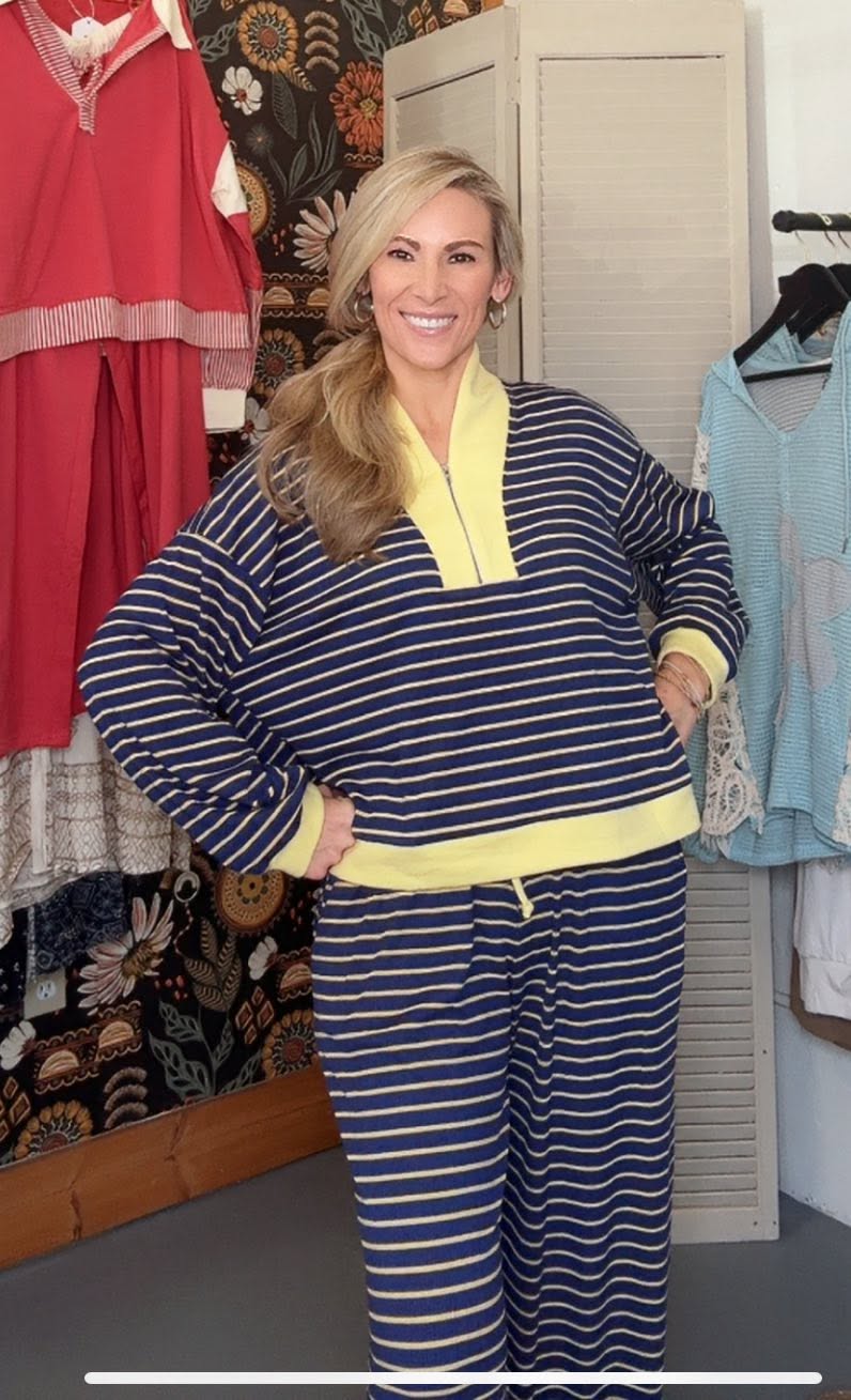 Drawstring Stripe Ribbed Sweatpants