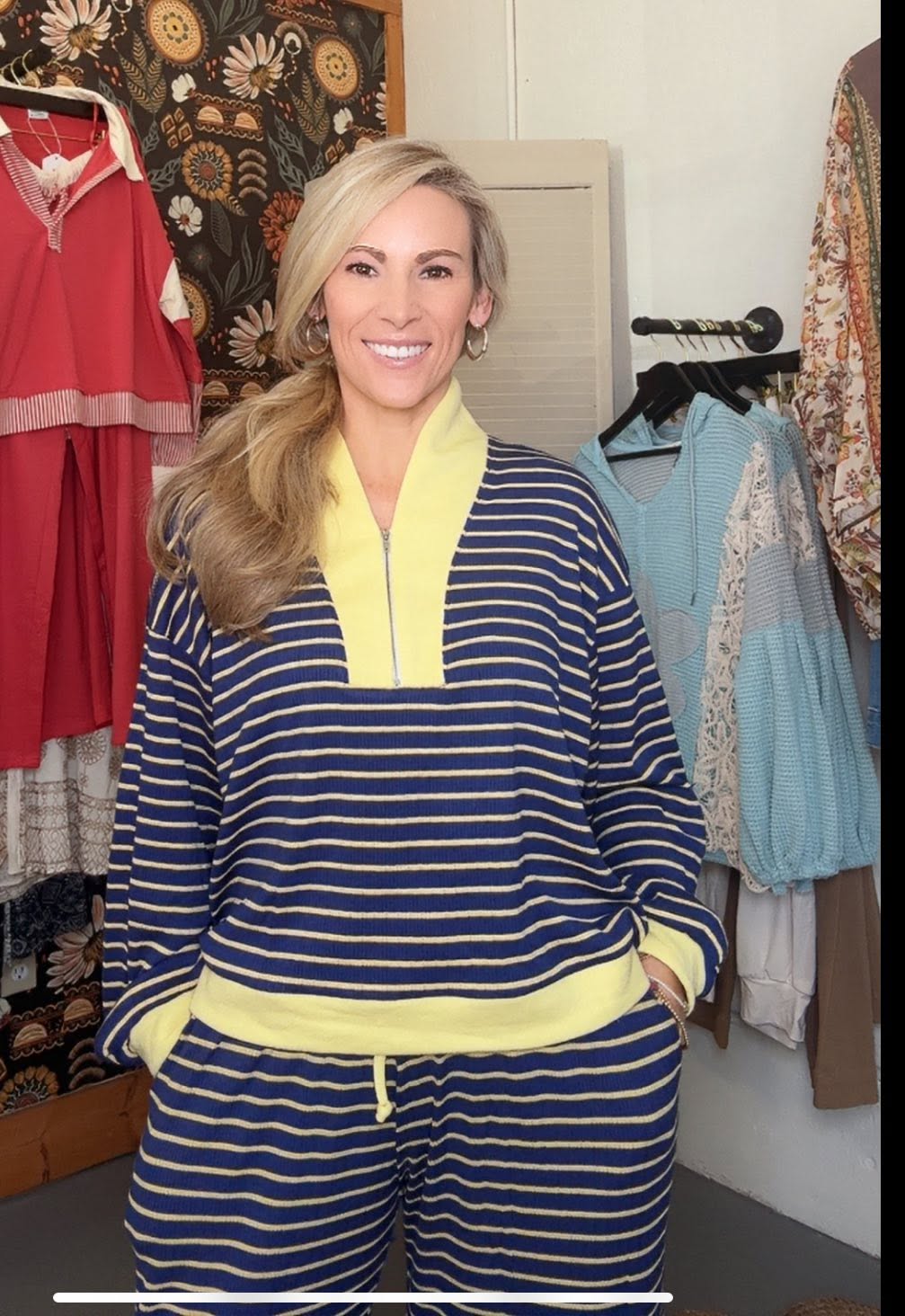 Half Zip-Up Stripe Pullover